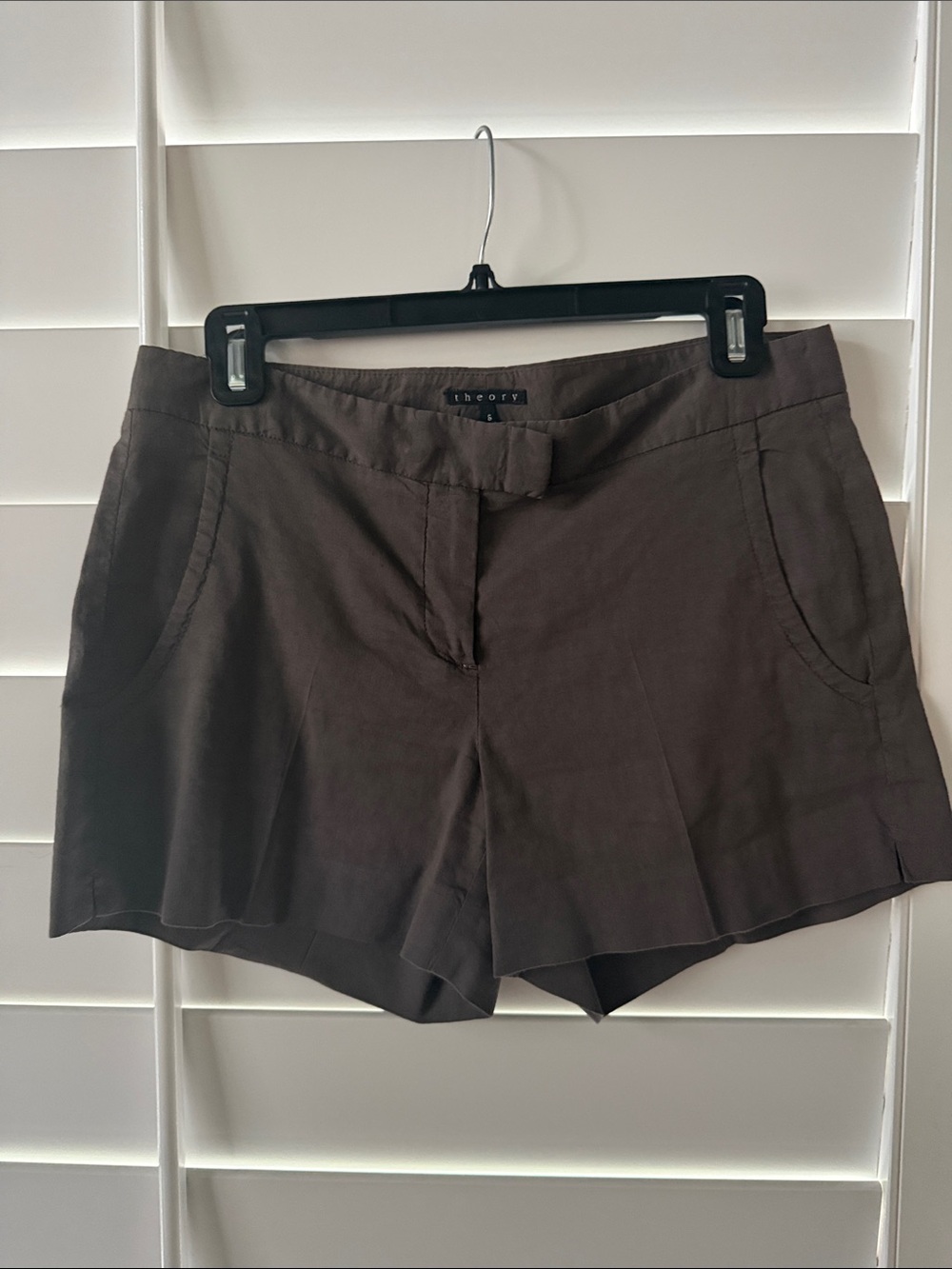 Theory Brown Linen Tailored Shorts